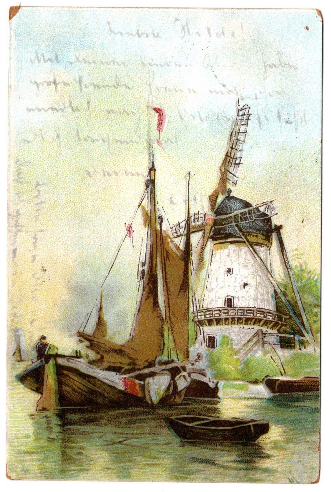 Postkarte mit Darstellung einer Windmühle
